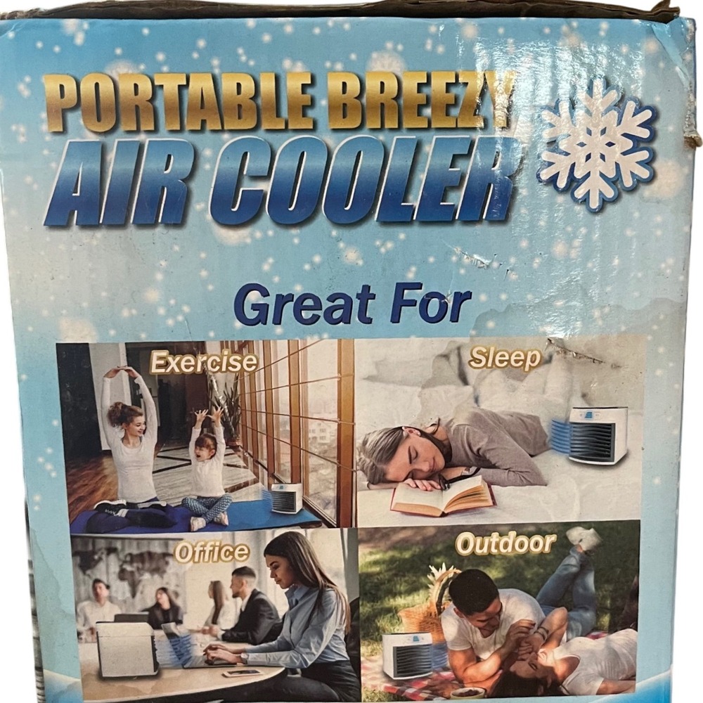 Portable Breezy Air Cooler Mini Personal Fan Humidifier 3 Speed USB White